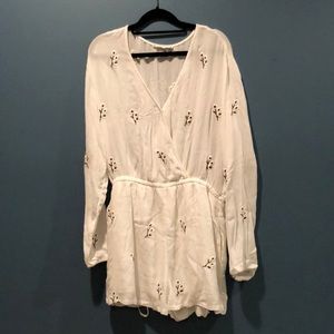 White Floral Embroidered Willow and Clay Romper
